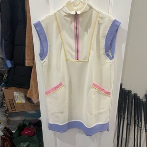 entro Cream Mini Dress with Lavender, Pink & Yellow Trim